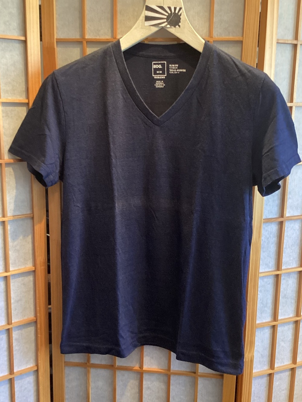UO BDG Triblend Slim Fit V-Neck Short Sleeve Tee Navy Blue Men's Size Medium